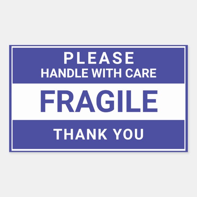 Blue Fragile Handle With Care Business Rectangular Sticker (Front)