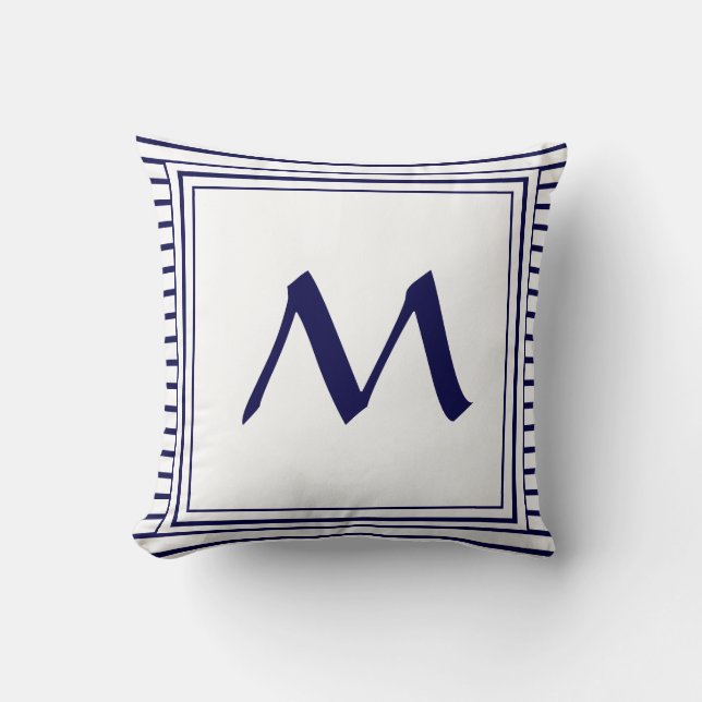 Blue Frame Monogram Letter Stripes Cushion (Front)