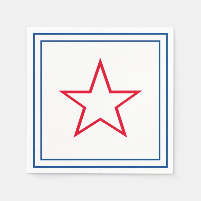 Blue Frame Red &White Star Fourth of July Napkin (Front)