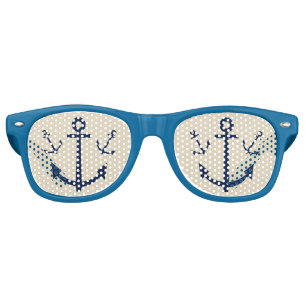 Blue Framed Anchor Retro Sunglasses