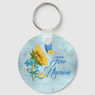 Blue Free Ukraine Sunflower & Butterfly  Key Ring