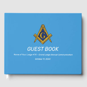 Blue Freemasons Masonry Square and Compass Guest Book