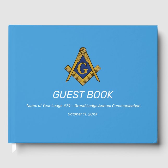 Blue Freemasons Masonry Square and Compass Guest Book (Front)