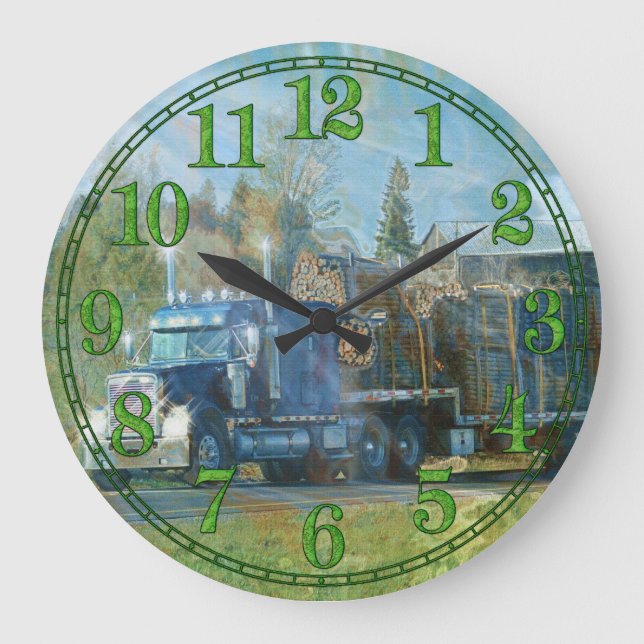 Blue Freight Truck Transporter Wall Clock (Front)