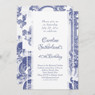 Blue French Baroque Toile Birthday Party Invitation