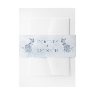 Blue French Birds Toile Elegant Romantic Wedding Invitation Belly Band