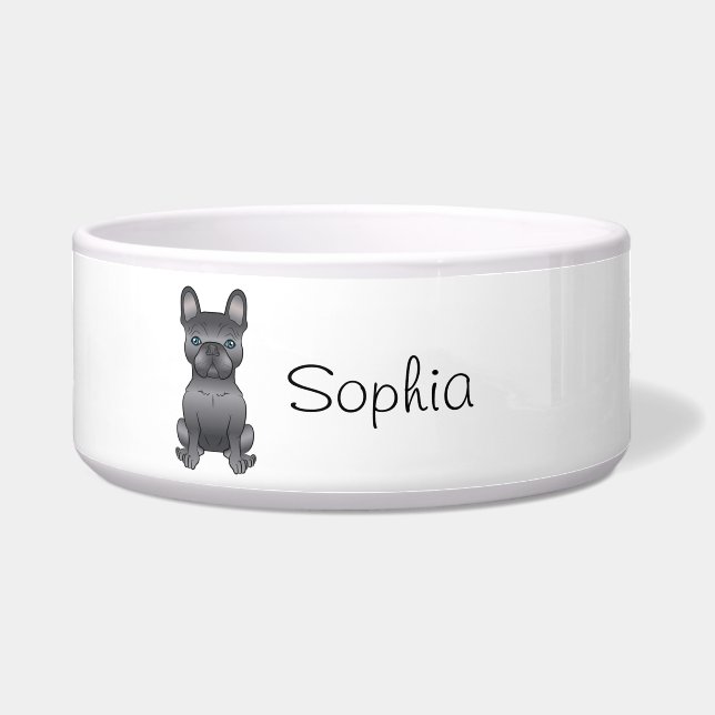 Blue French Bulldog / Frenchie Cartoon Dog & Name (Front)