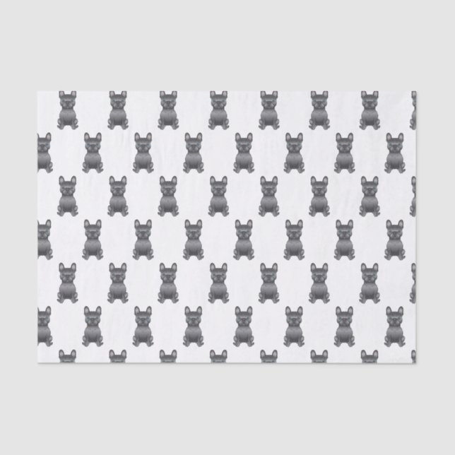 Blue French Bulldog / Frenchie Cartoon Dog Pattern Tissue Paper (Front)