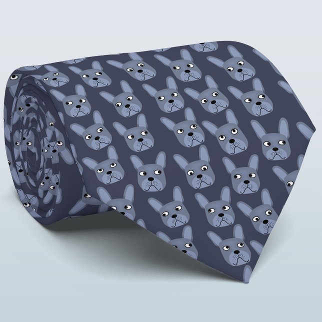 Blue French Bulldog Neck Tie (Cute Blue French Bulldog neck tie for dog dads)