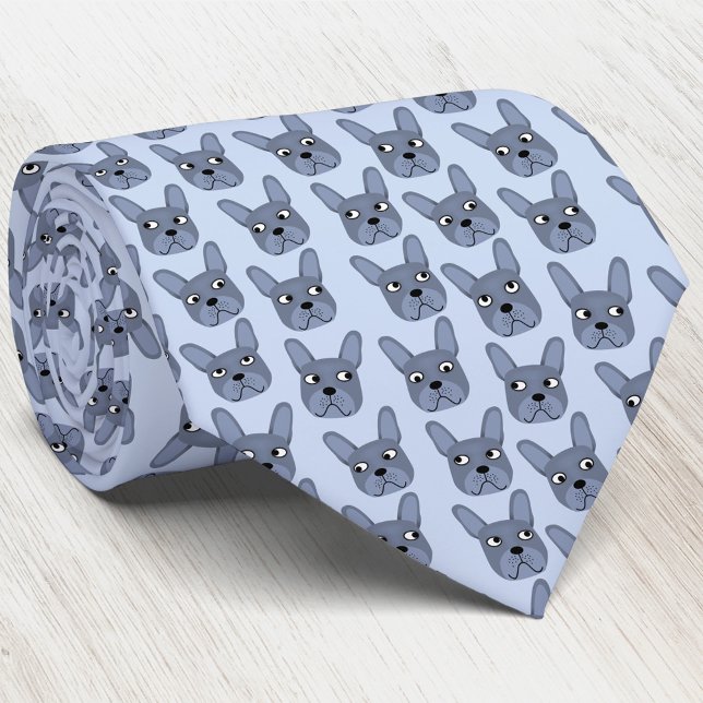 Blue French Bulldog Neck Tie (Blue French Bulldog fun dog art neck tie)