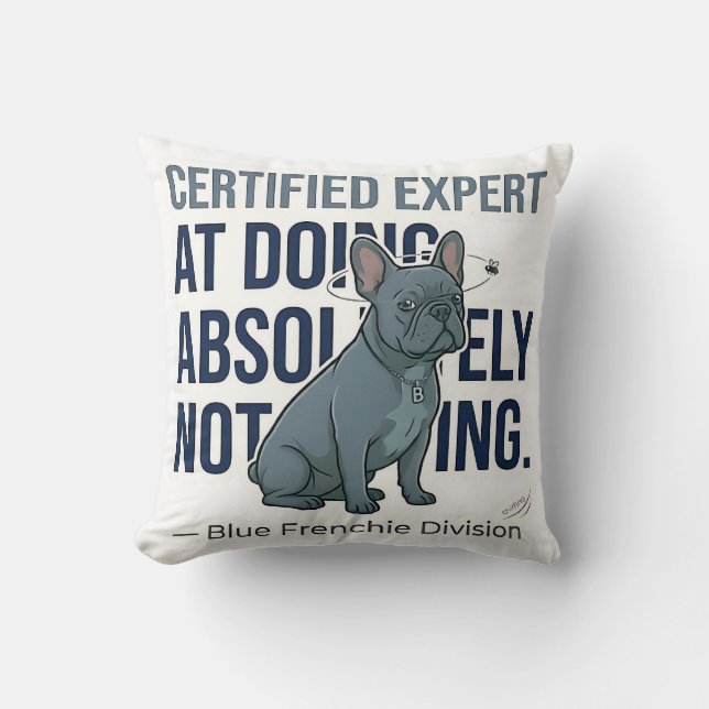 Blue French Bulldog Statue Frenchie Decor Pillow (Front)