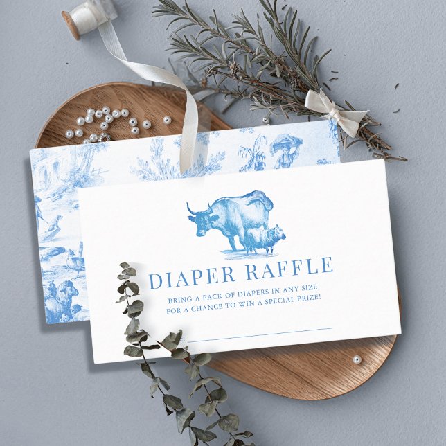 Blue French Country Farm Diaper Raffle Ticket Enclosure Card (Creator Uploaded)