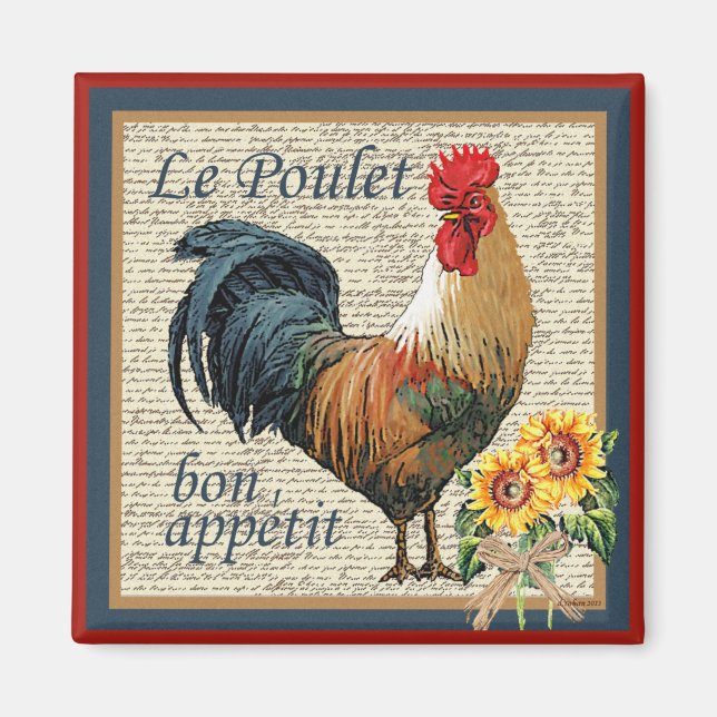 Blue French Country Kitchen Rooster Magnet (Front)