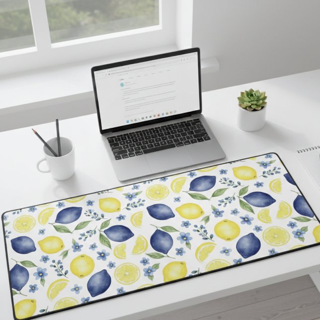 Blue French Country Lemon Pattern  Desk Mat (Creator Uploaded)