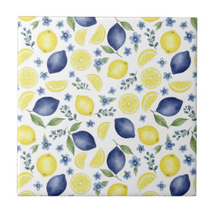 Blue French Country Lemon Pattern Tile