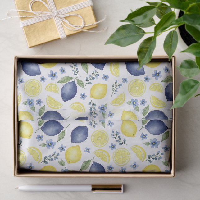 Blue French Country Lemon Pattern Tissue Paper (Gift)