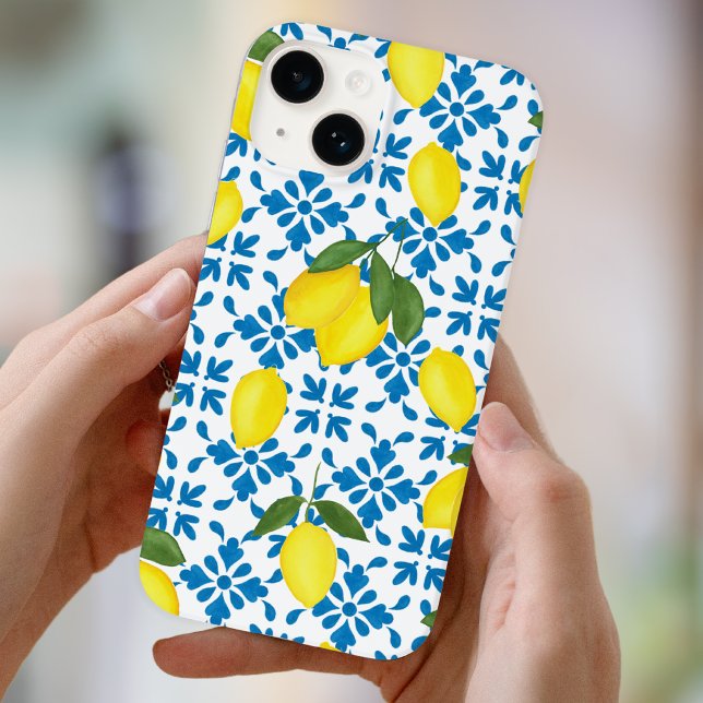 Blue French Country Tile Lemon Pattern  iPhone Case (Creator Uploaded)