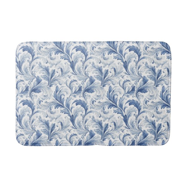 Blue French Country Toile Pattern  Bath Mat (Front)