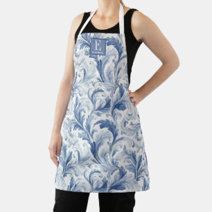 Blue French Country Toile Pattern Monogram Apron