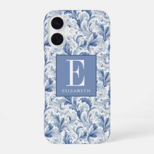 Blue French Country Toile Pattern Monogram iPhone 16 Case