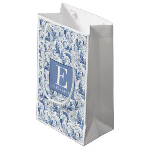 Blue French Country Toile Pattern Monogram Small Gift Bag