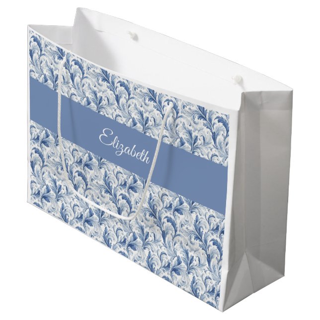Blue French Country Toile Pattern Name  Large Gift Bag (Front Angled)