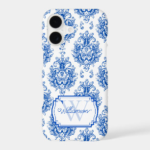 Blue French Damask Toile Pattern Name Monogram
