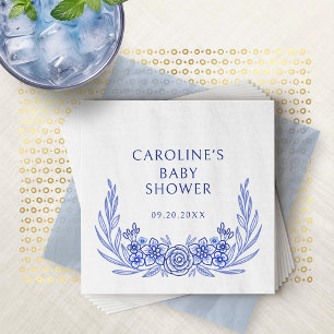 Blue French Floral Boy Baby Shower Napkin