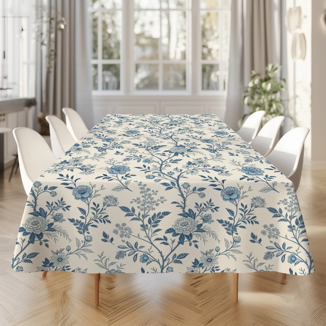 Blue French Floral Toile de Jouy Pattern  Tablecloth (Creator Uploaded)