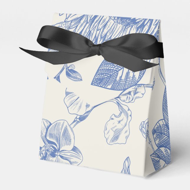 Blue  French Floral Toile Floral Favour Box (Front Side)