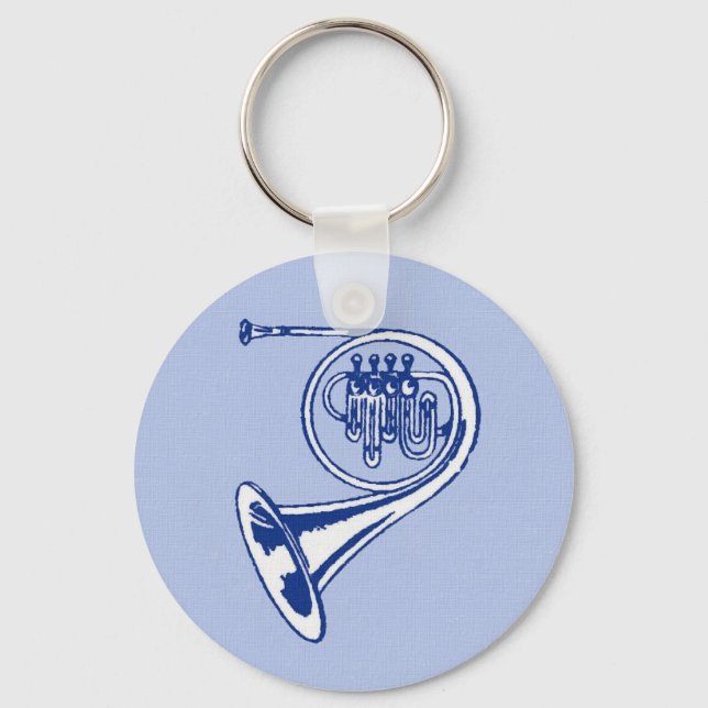 Blue French Horn Art Key Ring (Front)
