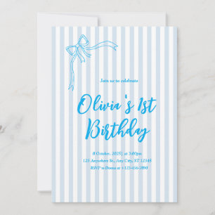 Blue French Personalized 1st Birthday Invitation