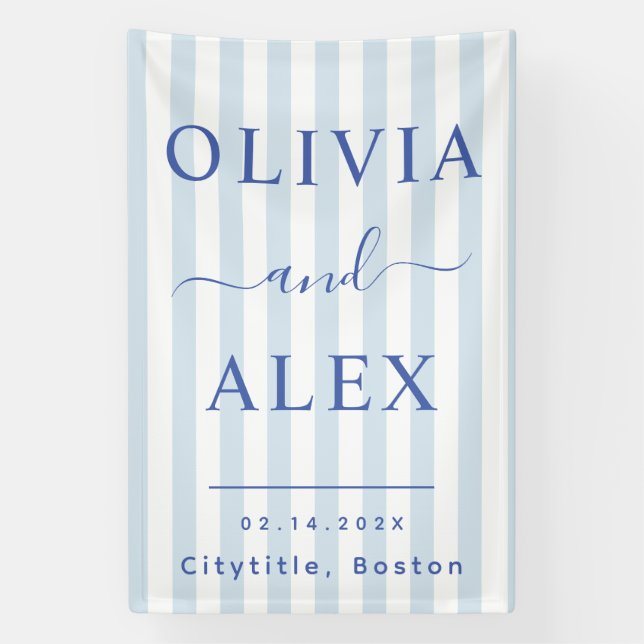 Blue French Personalized Wedding Banner (Vertical)