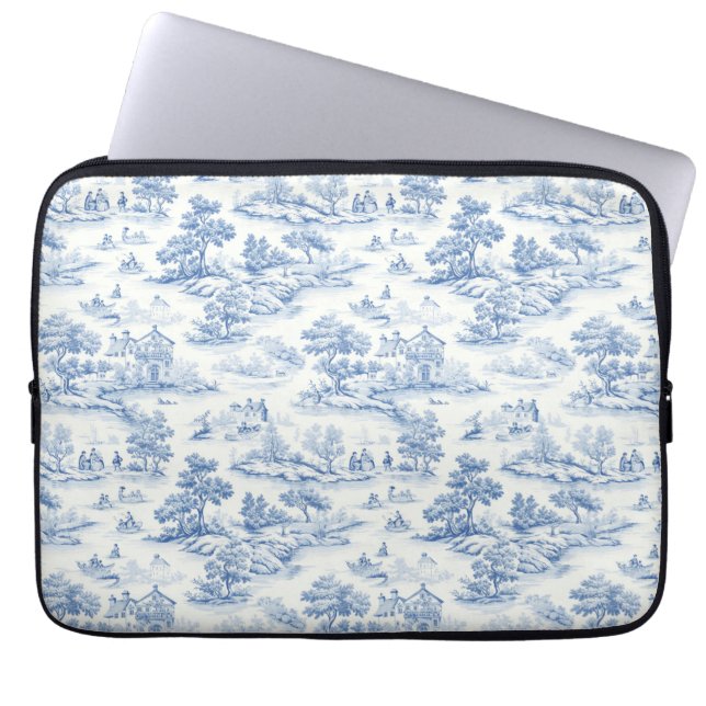 Blue French Style Toile de Jouy Romantic Elegant Laptop Sleeve (Front)