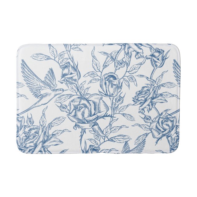 Blue French Toile Bath Mat (Front)