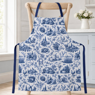 Blue French Toile Countryside Rose Branch Pattern Apron