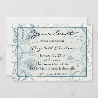 Blue French Toile Custom Invites Version 2