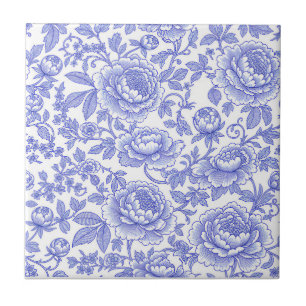 Blue French Toile Floral Pattern Tile