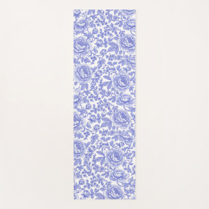 Blue French Toile Floral Pattern Yoga Mat