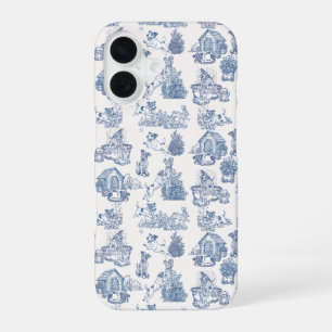 Blue French Toile Jack Russell Elegance iPhone 16 Case