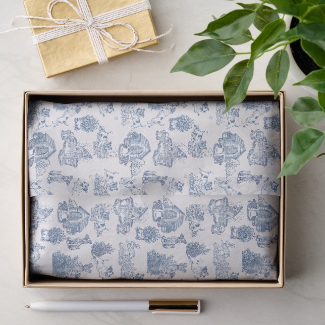 Blue French Toile Jack Russell Gift Wrap Tissue Paper (Gift)