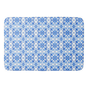 Blue French Toile Pattern Bath Mat