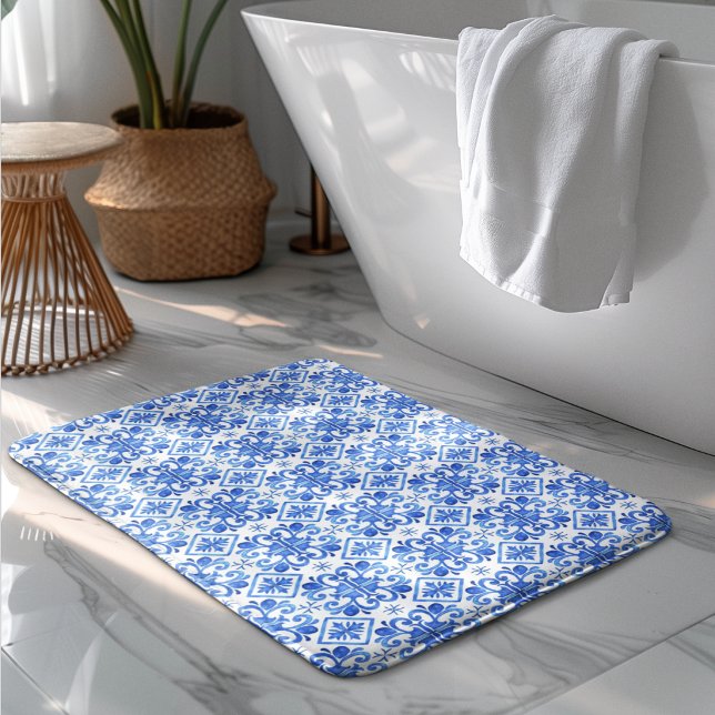 Blue French Toile Pattern Bath Mat (Creator Uploaded)