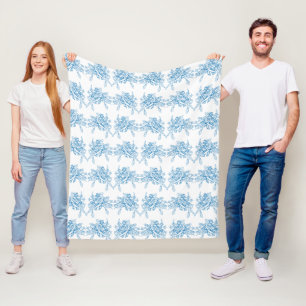 Blue French Toile Pattern Fleece Blanket