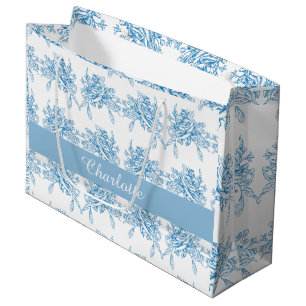 Blue French Toile Pattern Large Gift Bag
