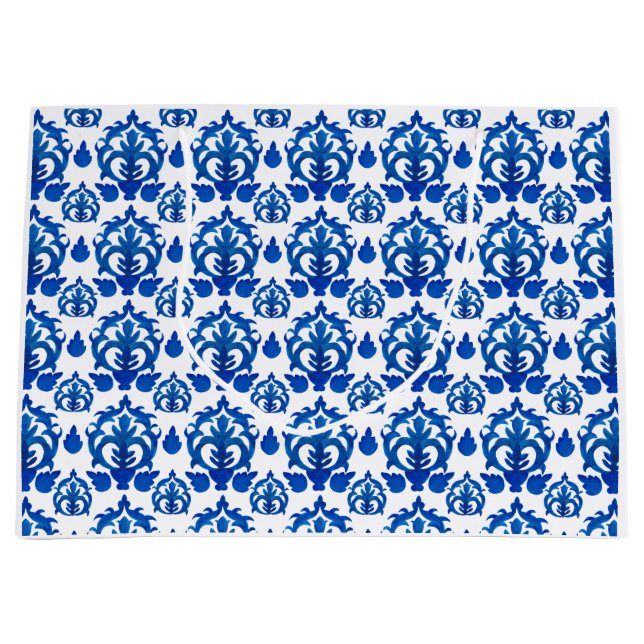 Blue French Toile Pattern Large Gift Bag (Front)