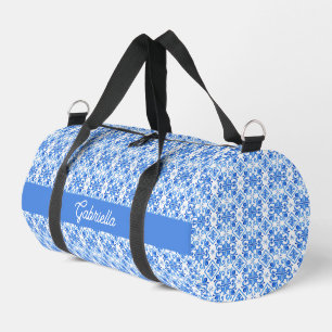 Blue French Toile Pattern Name Duffle Bag