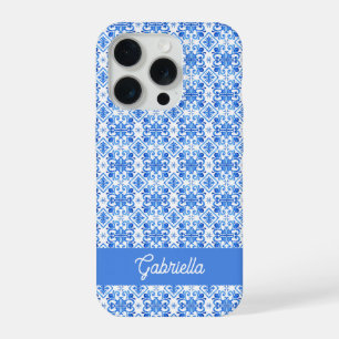 Blue French Toile Pattern Name iPhone 15 Pro Case