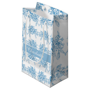 Blue French Toile Pattern Small Gift Bag