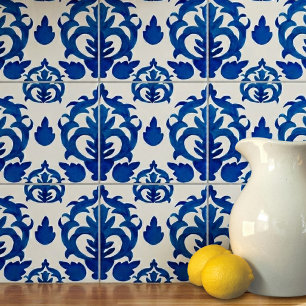 Blue French Toile Pattern Tile